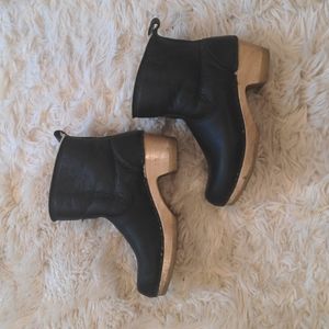 No. 6 shearling lined wooden boot clogs, size 40, black
